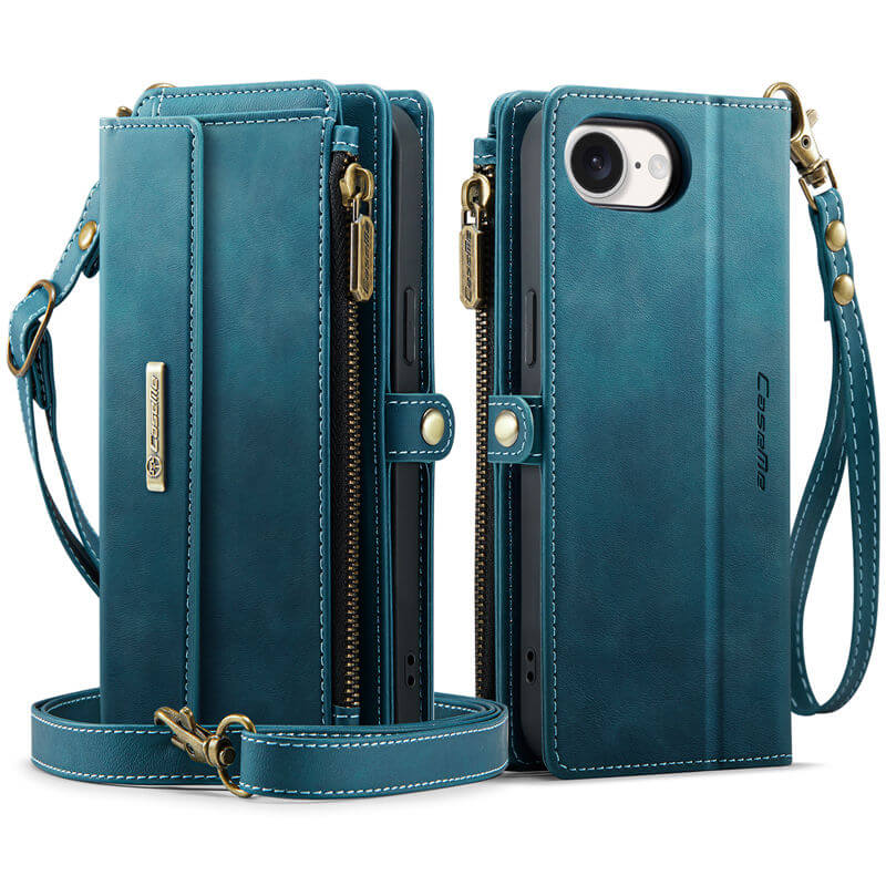 CaseMe iPhone 16e Wallet Case – RFID Blocking, 9 Card Slots, Crossbody Strap & Wireless Charging