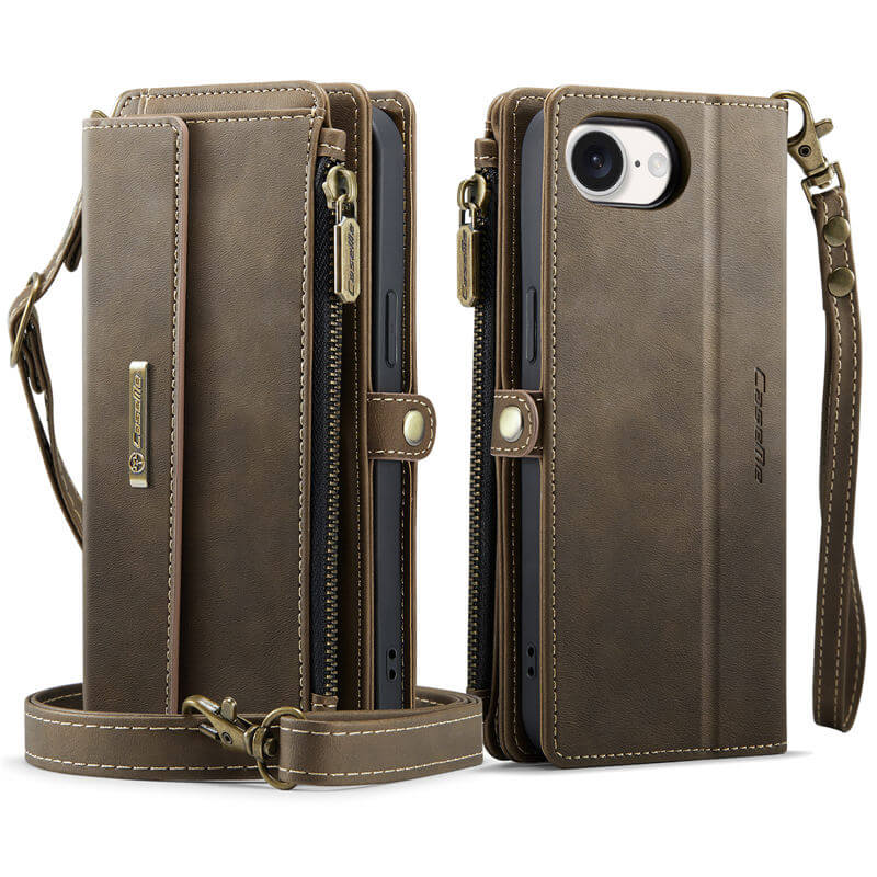 CaseMe iPhone 16e Wallet Case – RFID Blocking, 9 Card Slots, Crossbody Strap & Wireless Charging
