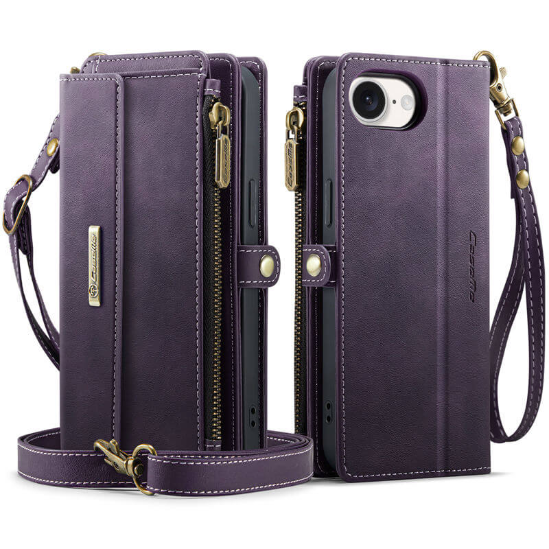 CaseMe iPhone 16e Wallet Case – RFID Blocking, 9 Card Slots, Crossbody Strap & Wireless Charging