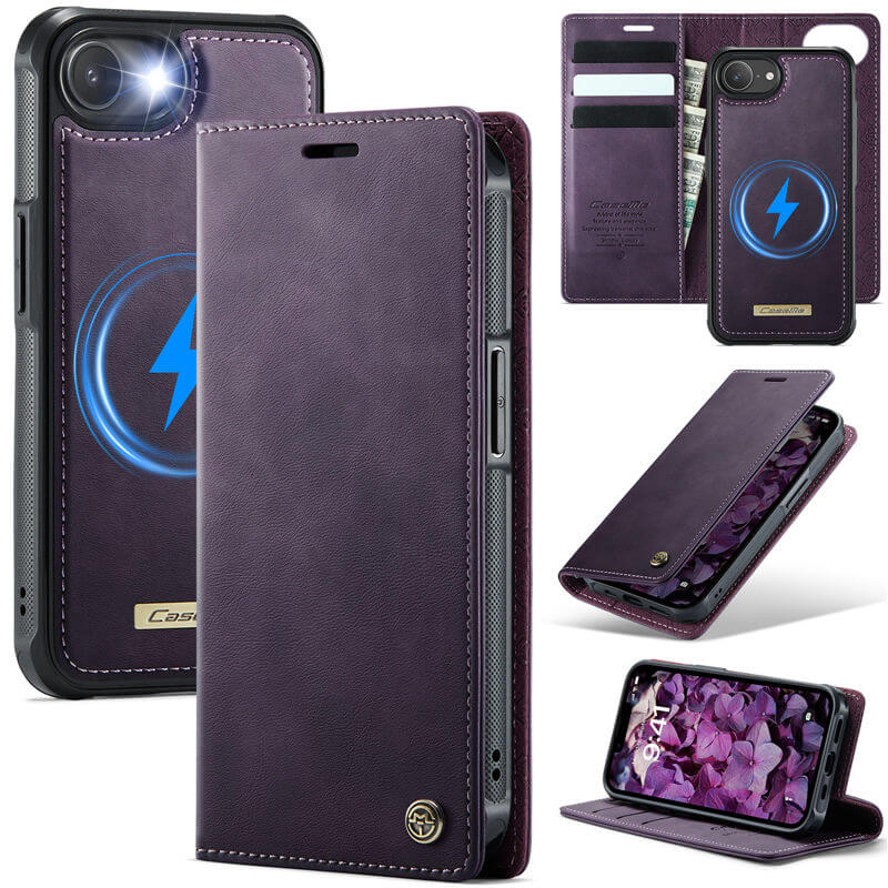 CaseMe iPhone 16e 2-in-1 MagSafe Wallet Case with RFID Blocking Purple
