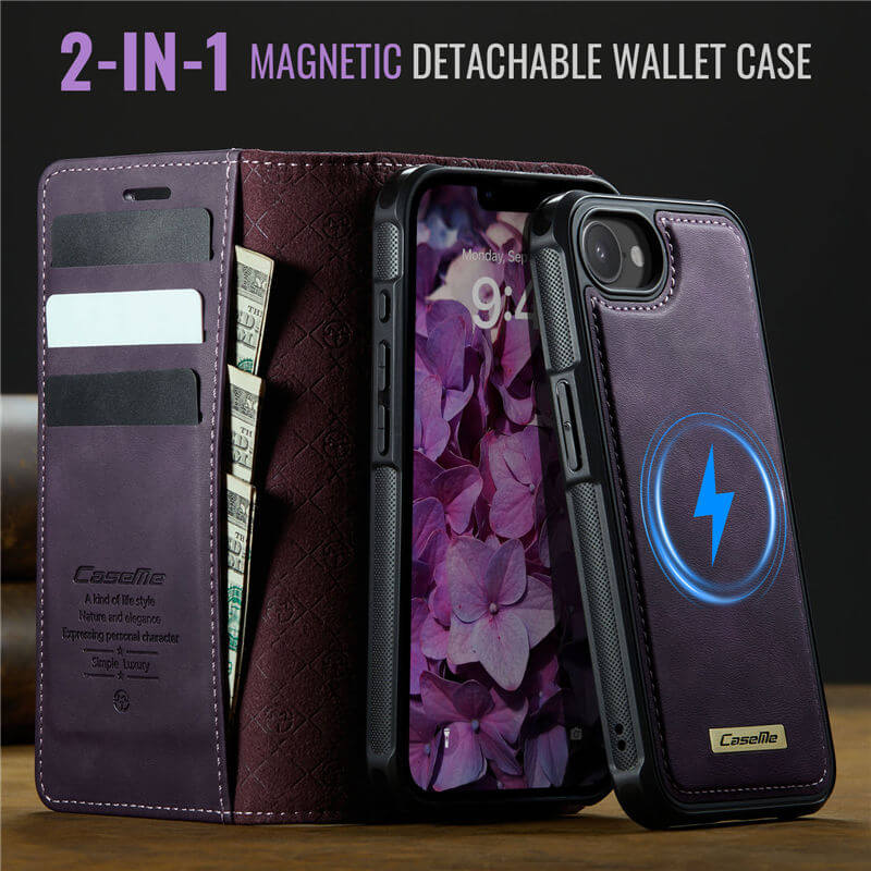 CaseMe iPhone 16e 2-in-1 MagSafe Wallet Case with RFID Blocking