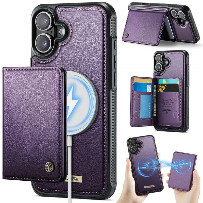 CaseMe iPhone 17 Magnetic 2-in-1 Wallet Case with RFID Blocking & MagSafe Compatible - Purple