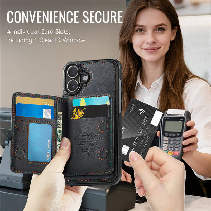 CaseMe iPhone 16 Plus 2-in-1 Magnetic Wallet Case with RFID Blocking