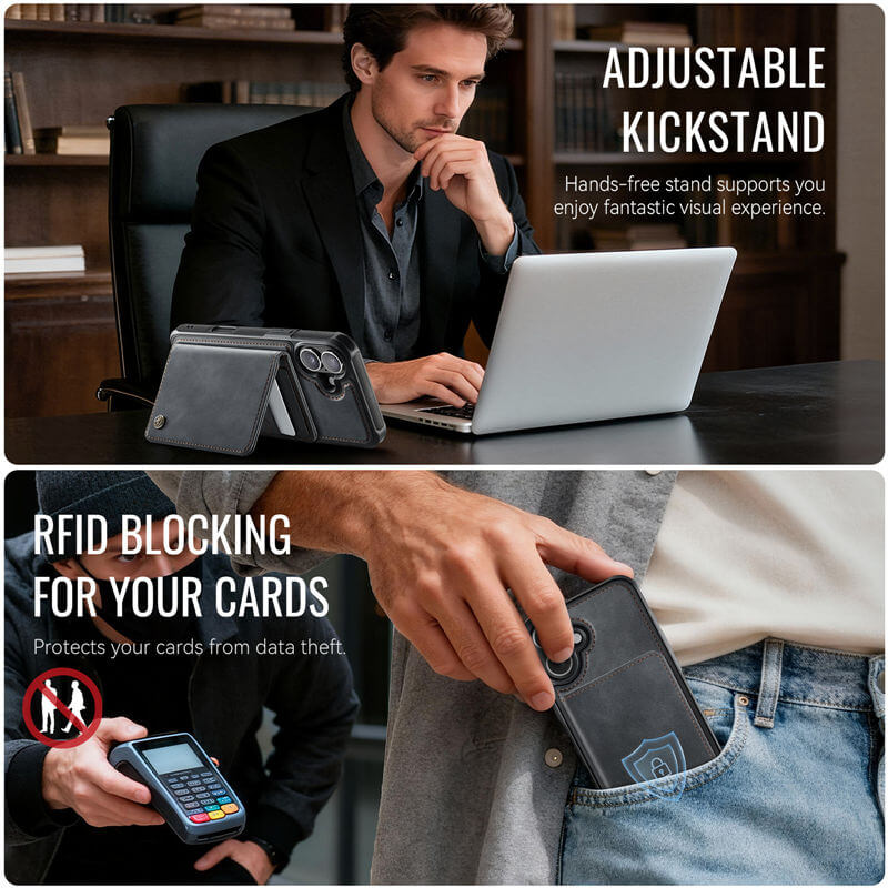 CaseMe iPhone 16 Plus 2-in-1 Magnetic Wallet Case with RFID Blocking