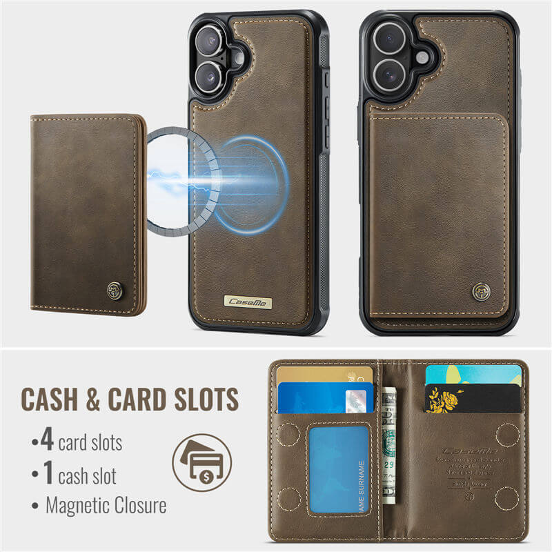 CaseMe iPhone 16 Plus 2-in-1 Magnetic Wallet Case with RFID Blocking