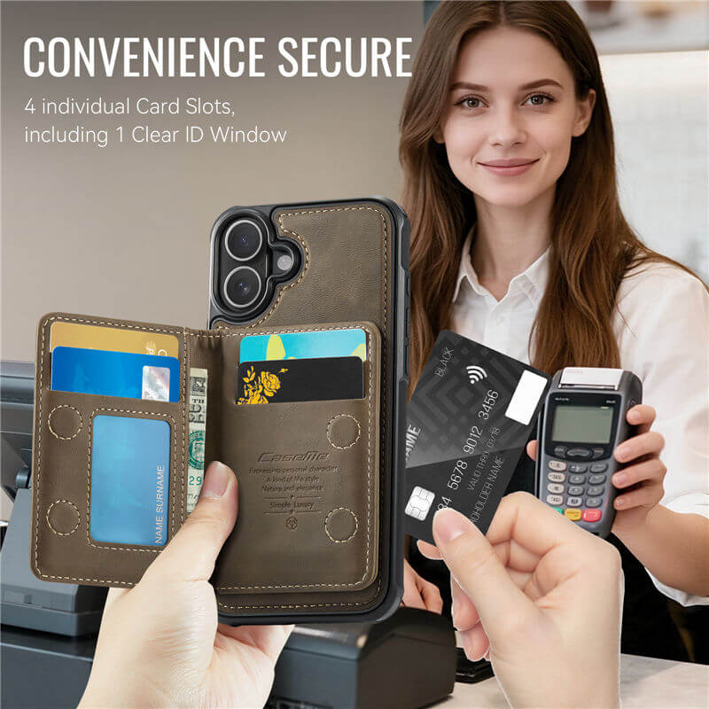 CaseMe iPhone 16 Plus 2-in-1 Magnetic Wallet Case with RFID Blocking