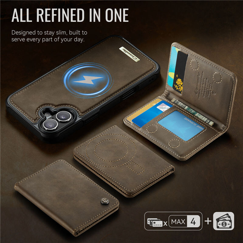 CaseMe iPhone 16 Plus 2-in-1 Magnetic Wallet Case with RFID Blocking