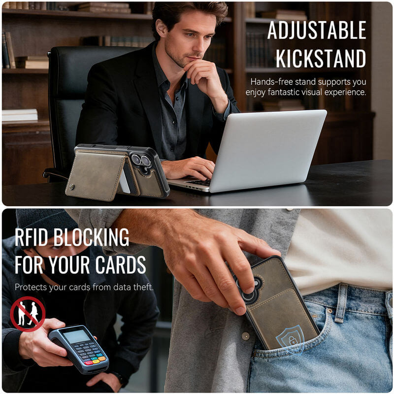 CaseMe iPhone 16 Plus 2-in-1 Magnetic Wallet Case with RFID Blocking