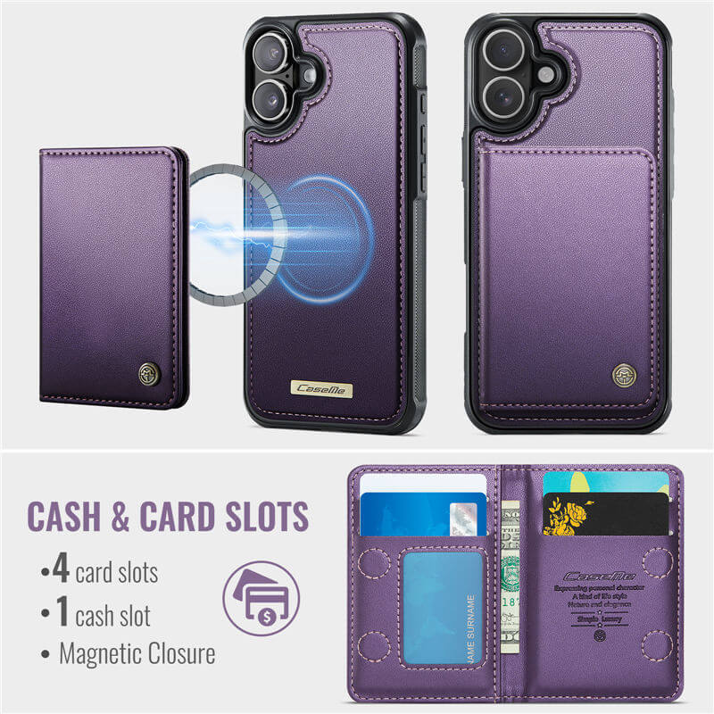 CaseMe iPhone 16 Plus 2-in-1 Magnetic Wallet Case with RFID Blocking