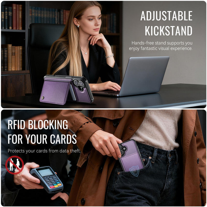 CaseMe iPhone 16 Plus 2-in-1 Magnetic Wallet Case with RFID Blocking