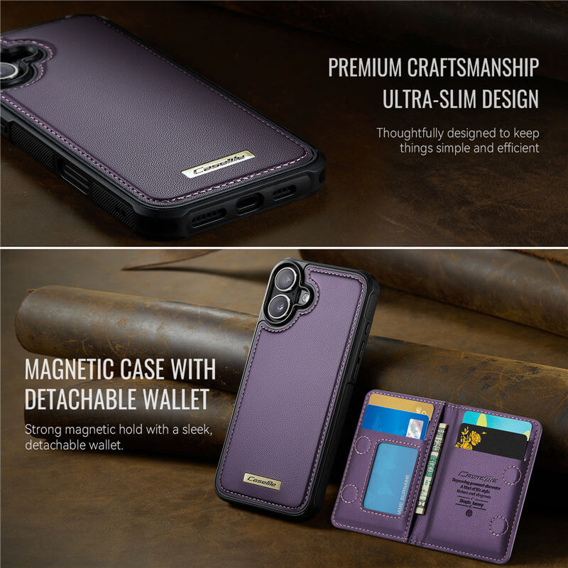 CaseMe iPhone 16 Plus 2-in-1 Magnetic Wallet Case with RFID Blocking