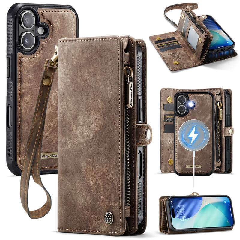 CaseMe iPhone 17 RFID Blocking Wallet Case with Wrist Strap Coffee