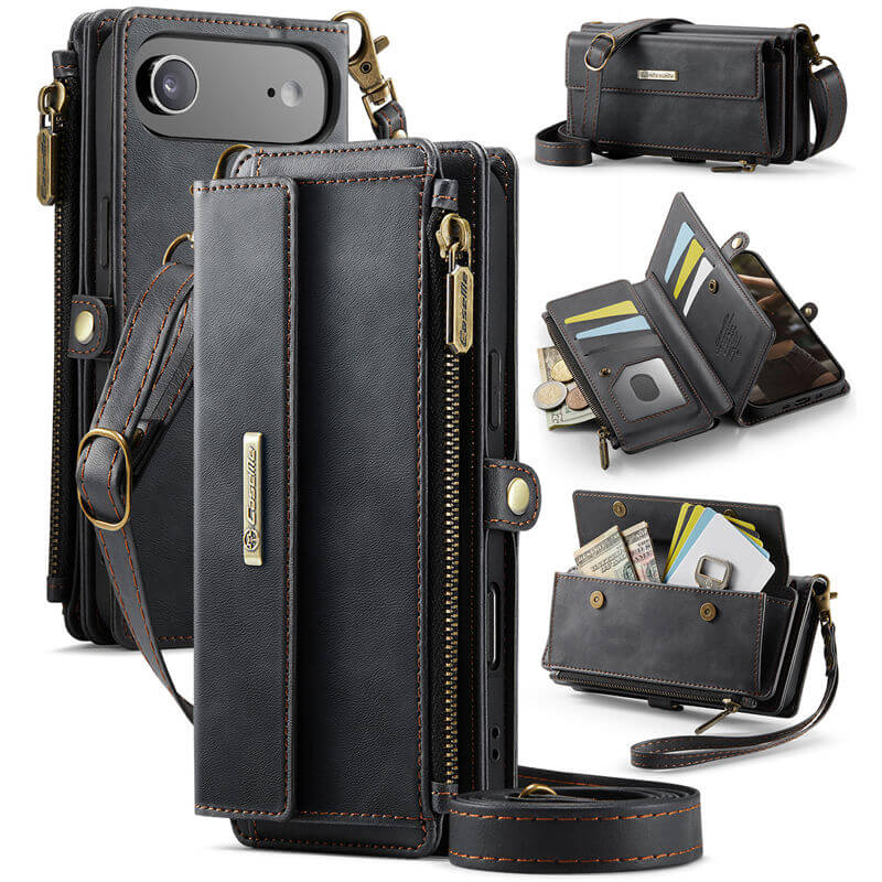 CaseMe iPhone Air Wallet Case – RFID Blocking Crossbody Bag with 9 Card Slots & Wireless Charging Black
