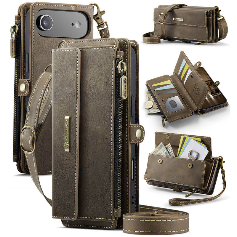 CaseMe iPhone Air Wallet Case – RFID Blocking Crossbody Bag with 9 Card Slots & Wireless Charging Coffee