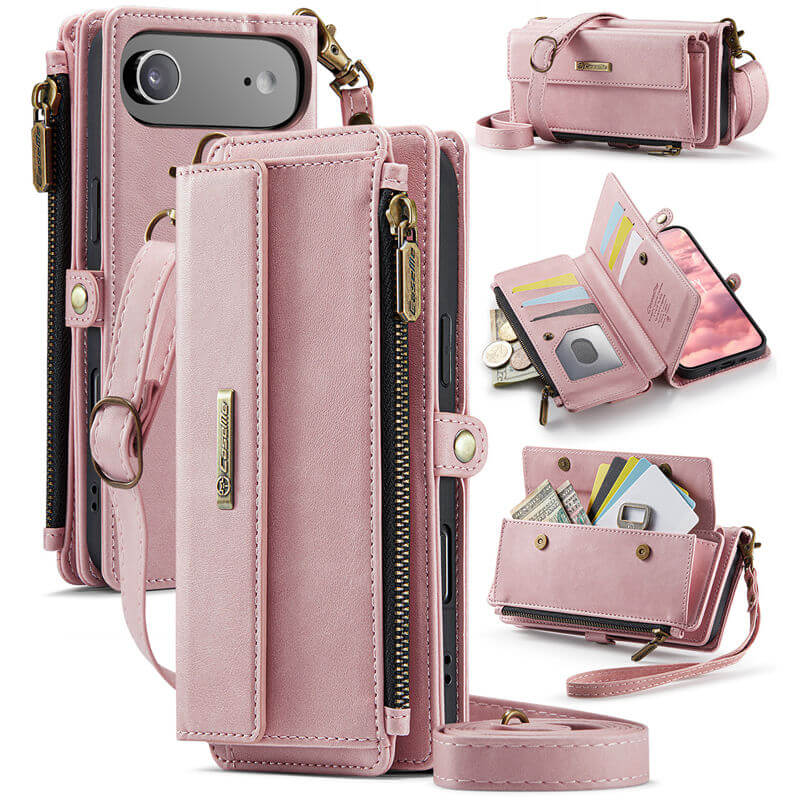 CaseMe iPhone Air Wallet Case – RFID Blocking Crossbody Bag with 9 Card Slots & Wireless Charging Pink