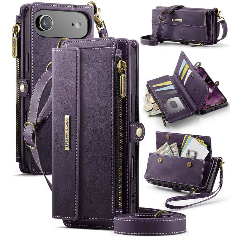 CaseMe iPhone Air Wallet Case – RFID Blocking Crossbody Bag with 9 Card Slots & Wireless Charging Purple