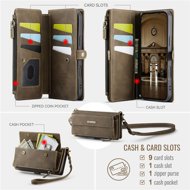 CaseMe iPhone Air Wallet Case – RFID Blocking, 9 Card Slots, Crossbody Strap & Wireless Charging