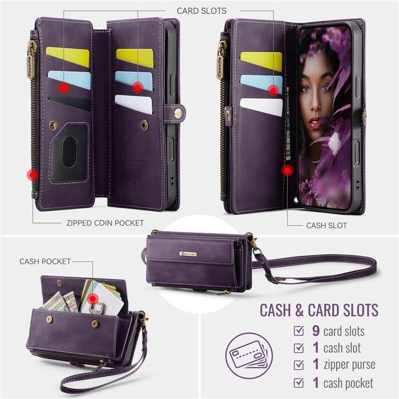 CaseMe iPhone Air Wallet Case – RFID Blocking, 9 Card Slots, Crossbody Strap & Wireless Charging
