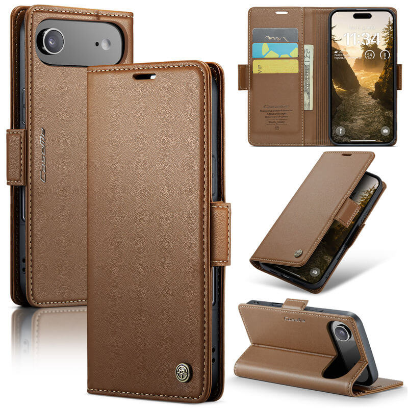 CaseMe iPhone Air Wallet RFID Blocking Magnetic Buckle Case Brown