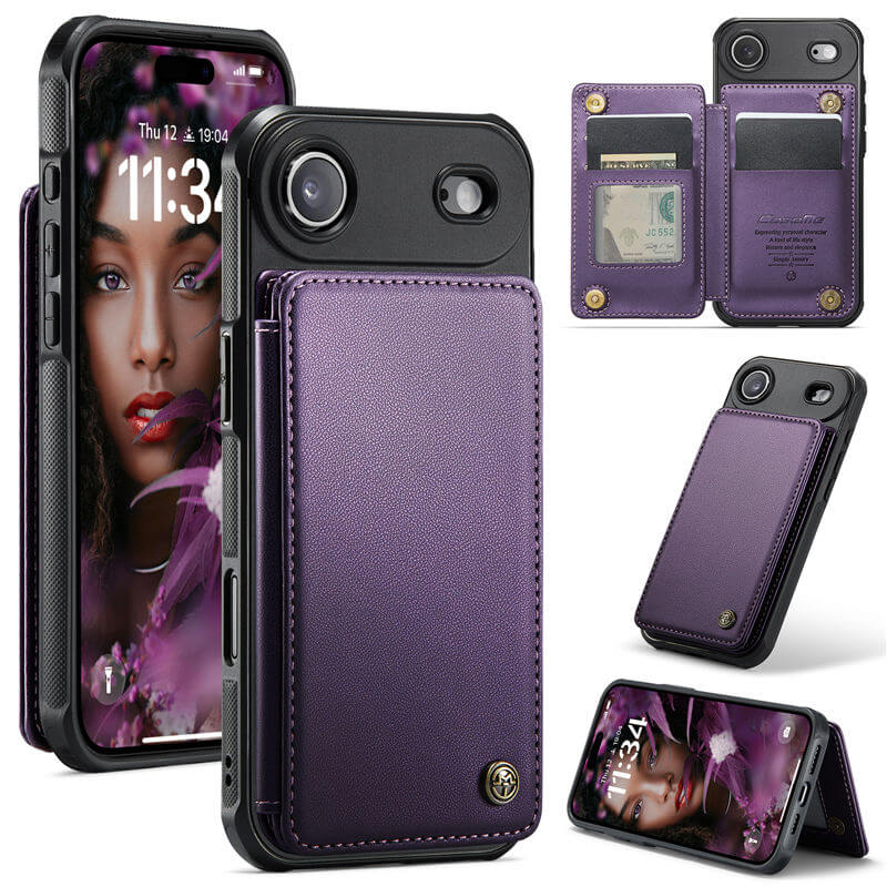 CaseMe iPhone Air RFID Blocking Card Holder Case with Kickstand Purple