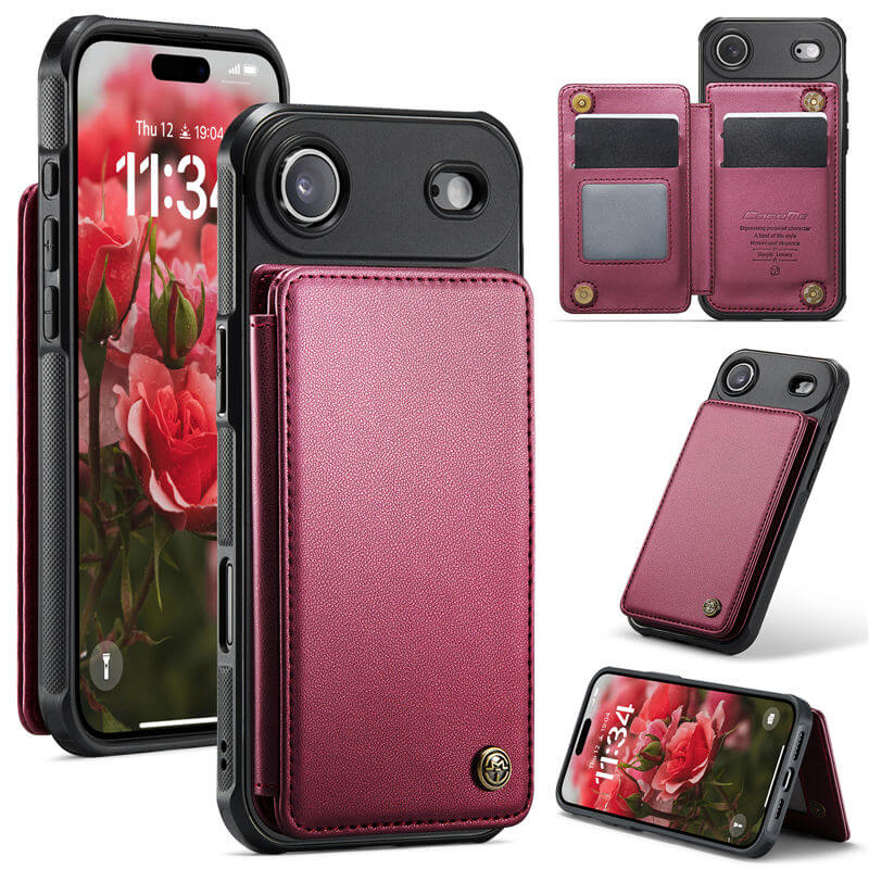 CaseMe iPhone Air RFID Blocking Card Holder Case with Kickstand Red