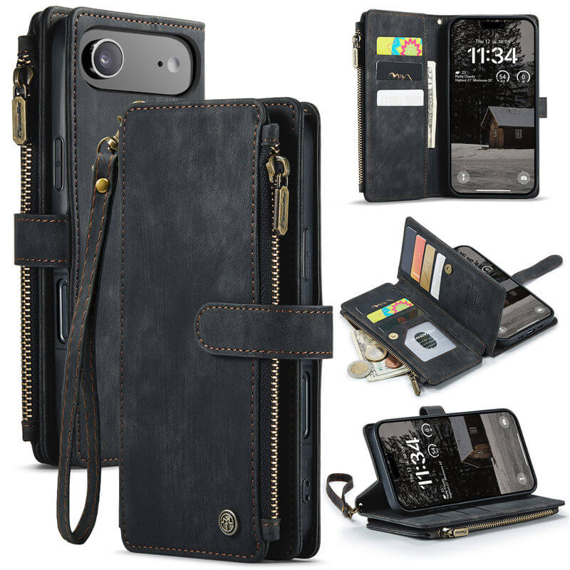 CaseMe iPhone Air Wallet Kickstand Case with Wrist Strap Black