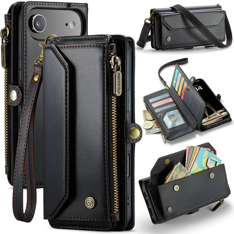 CaseMe iPhone Air RFID Wallet Crossbody Case with Wireless Charging Black