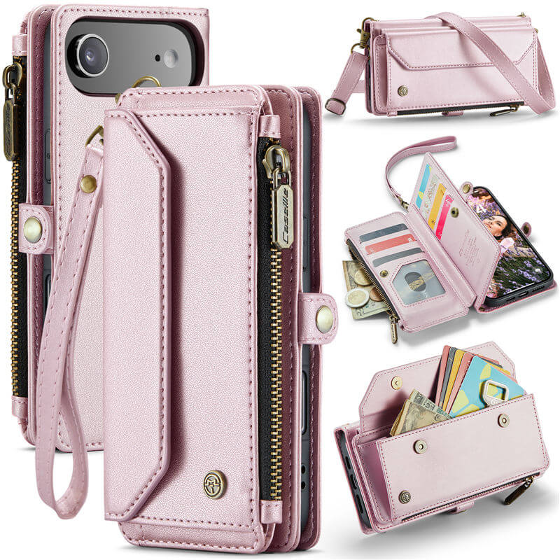 CaseMe iPhone Air RFID Wallet Crossbody Case with Wireless Charging Pink