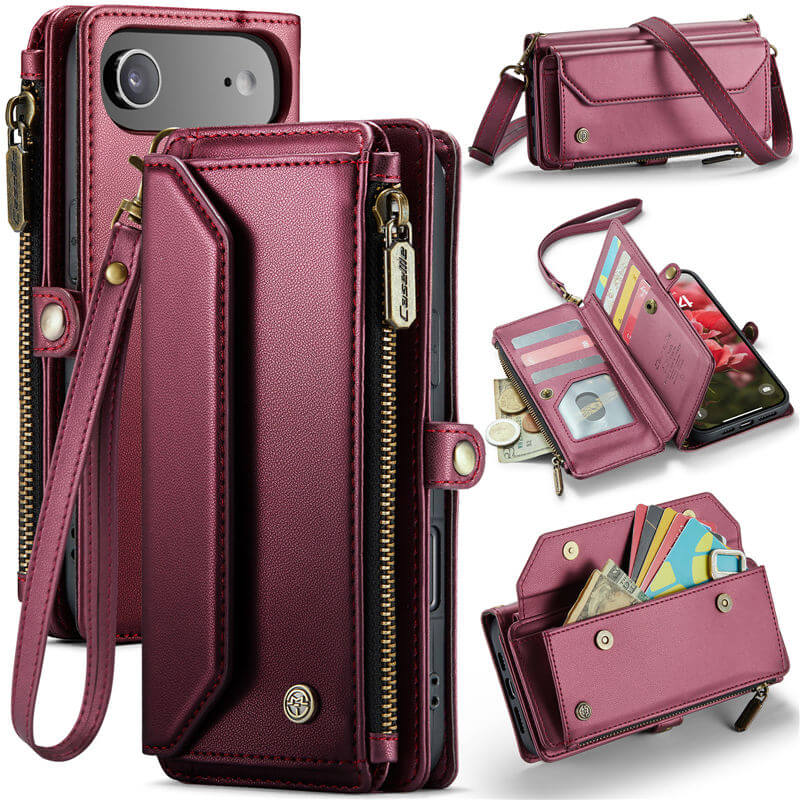 CaseMe iPhone Air RFID Wallet Crossbody Case with Wireless Charging Red