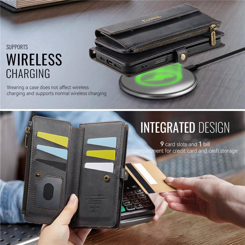 CaseMe iPhone 17 Wallet Case – RFID Blocking, 9 Card Slots, Crossbody Strap & Wireless Charging