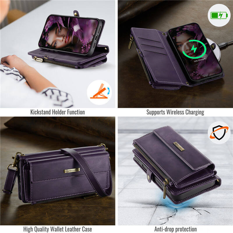 CaseMe iPhone 17 Wallet Case – RFID Blocking, 9 Card Slots, Crossbody Strap & Wireless Charging