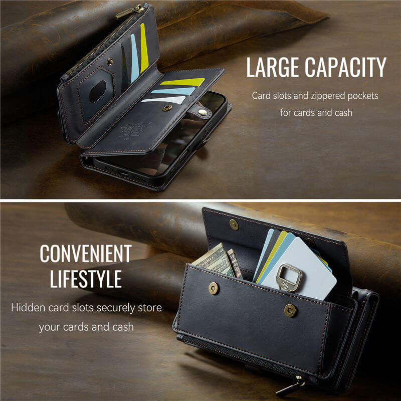 CaseMe iPhone 17 Pro Wallet Case – RFID Blocking, 9 Card Slots, Crossbody Strap & Wireless Charging