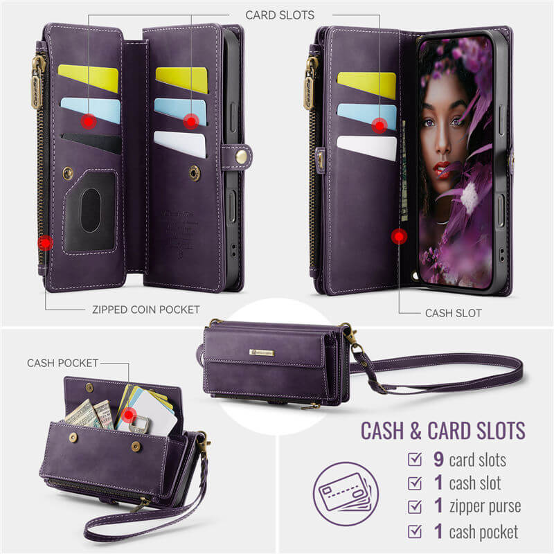 CaseMe iPhone 17 Pro Wallet Case – RFID Blocking, 9 Card Slots, Crossbody Strap & Wireless Charging