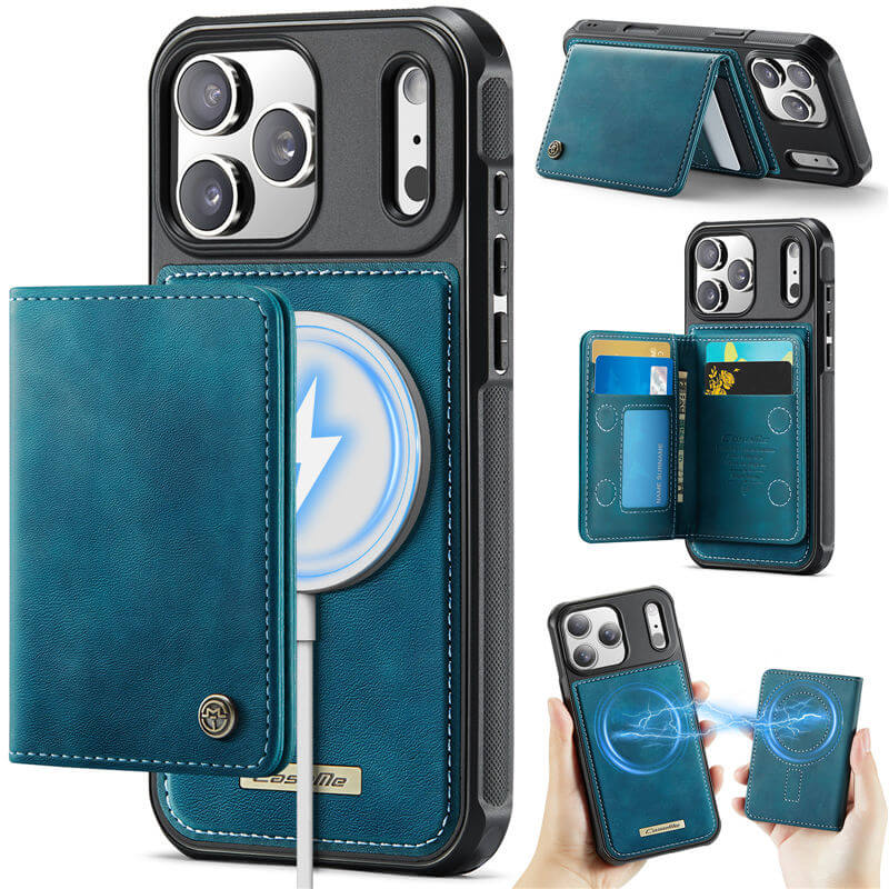 CaseMe iPhone 17 Pro Magnetic 2-in-1 Wallet Case with RFID Blocking & MagSafe Compatible - Blue