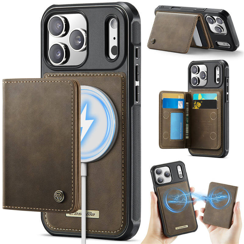 CaseMe iPhone 17 Pro Magnetic 2-in-1 Wallet Case with RFID Blocking & MagSafe Compatible - Coffee