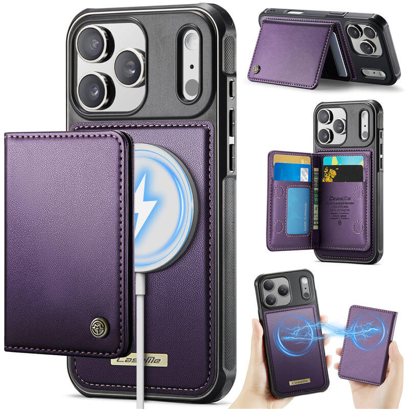 CaseMe iPhone 17 Pro Magnetic 2-in-1 Wallet Case with RFID Blocking & MagSafe Compatible - Purple