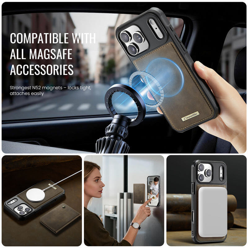 CaseMe iPhone 17 Pro Magnetic 2-in-1 Wallet Case with RFID Blocking
