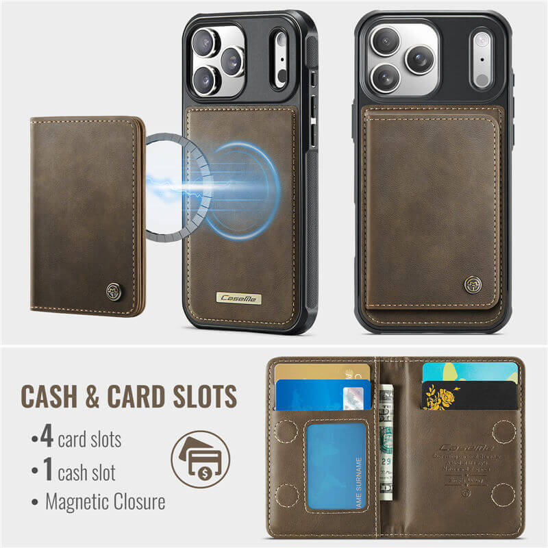 CaseMe iPhone 17 Pro Magnetic 2-in-1 Wallet Case with RFID Blocking