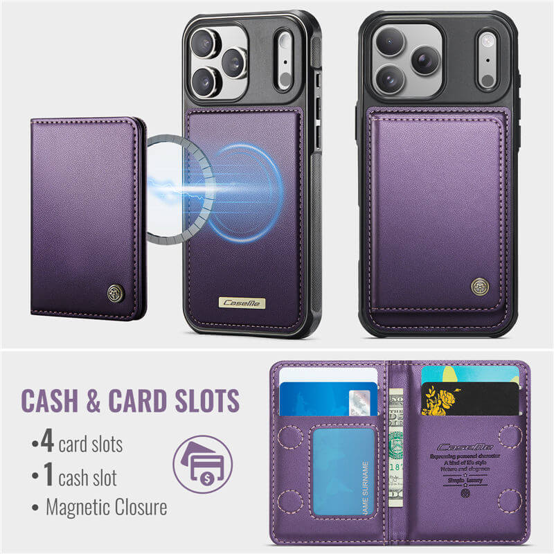 CaseMe iPhone 17 Pro Magnetic 2-in-1 Wallet Case with RFID Blocking