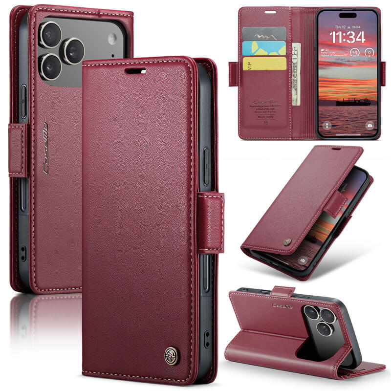 CaseMe iPhone 17 Pro Max Wallet RFID Blocking Magnetic Buckle Case Red