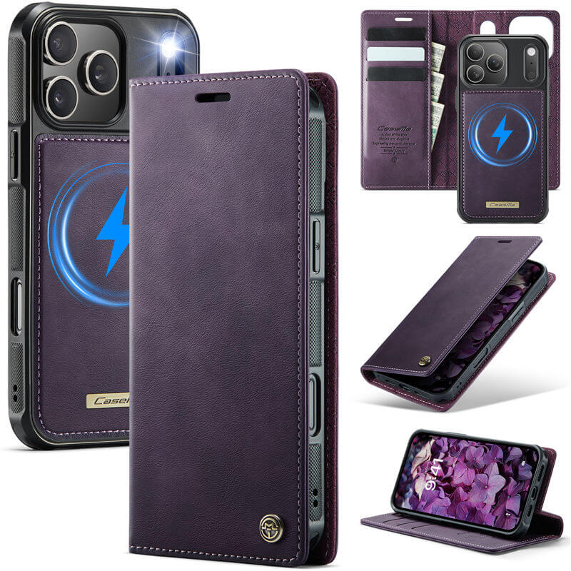 CaseMe iPhone 17 Pro Max 2-in-1 Magnetic Wallet Case – Wireless Charging & RFID Blocking Purple
