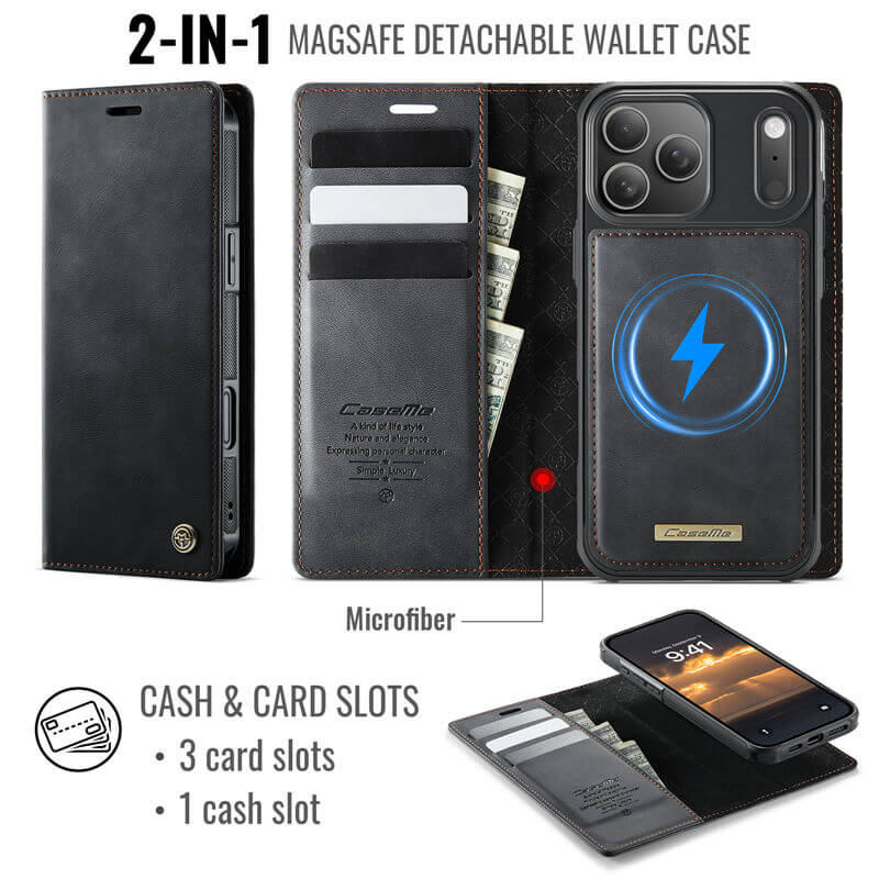 CaseMe iPhone 17 Pro 2-in-1 Magnetic Wallet Case