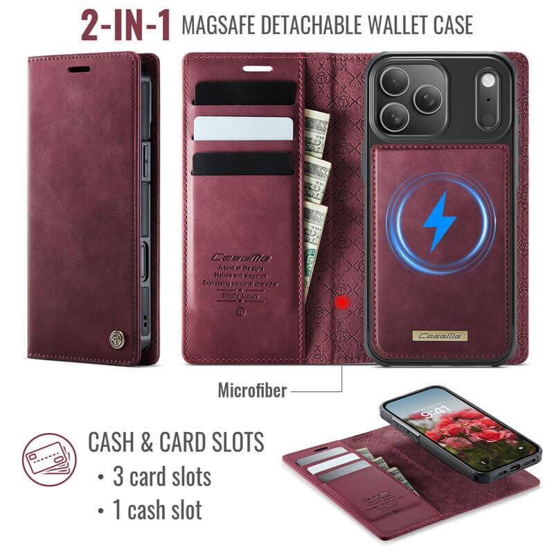 CaseMe iPhone 17 Pro 2-in-1 Magnetic Wallet Case