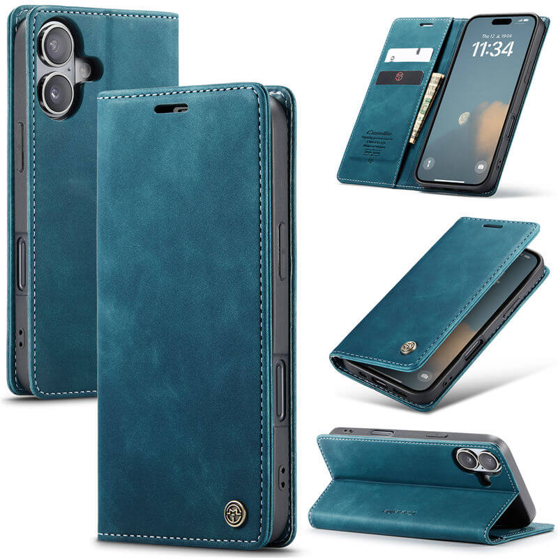 CaseMe iPhone 17 Wallet Magnetic Suede Leather Case Blue