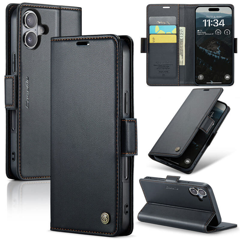 CaseMe iPhone 17 Wallet RFID Blocking Magnetic Buckle Case Black