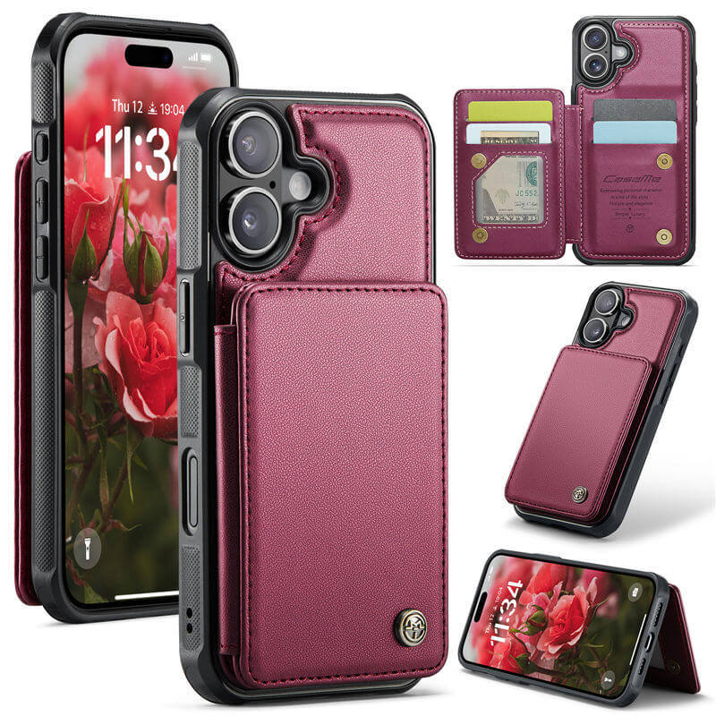 CaseMe iPhone 17 RFID Blocking Card Holder Case with Kickstand Red