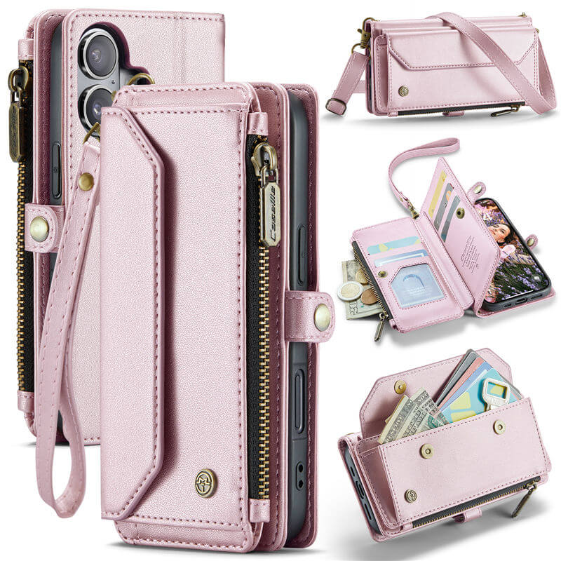 CaseMe iPhone 17 RFID Wallet Crossbody Case with Wireless Charging Pink