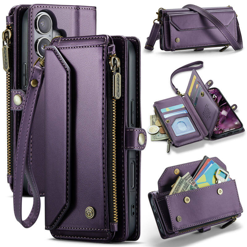 CaseMe iPhone 17 RFID Wallet Crossbody Case with Wireless Charging Purple