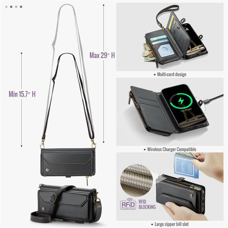 CaseMe iPhone 17 Wallet RFID Blocking Crossbody Phone Case