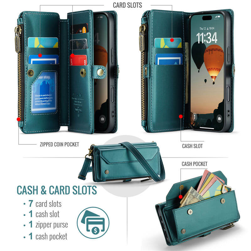 CaseMe iPhone 17 Wallet RFID Blocking Crossbody Phone Case